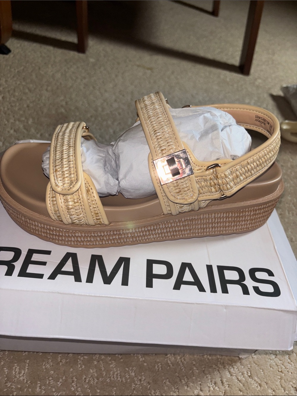 Dream Pairs Neutral Woven Platform Sandal with Metallic Accent
